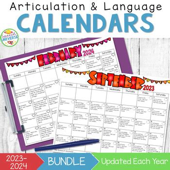 Speech and Language Homework Calendars {BUNDLE} in 2020 Speech and