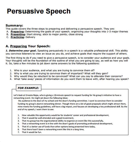 A persuasive speech shares with an informational speech the same four elements for a strongly structured speech: introduction, body, conclusion, and connectors. Like informative speeches, preparation requires thoughtful attention to the given circumstances of the speech occasion, as well as audience analysis in terms of demographic and ....