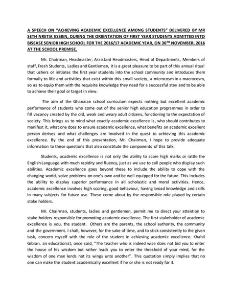 Speech on academic excellence.  I have checked my settings on a regular...