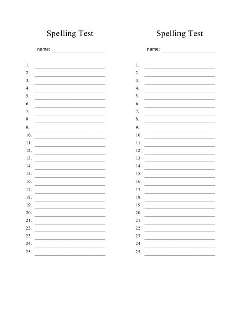 Spelling List Template Spelling Test Free Word Template... create a