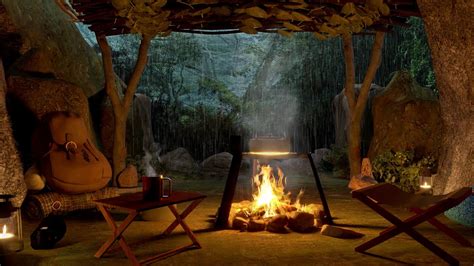 Spend a Night in a Rainy Forest Cave 8 Hours- crackling