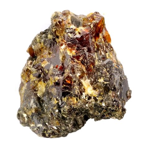 Sphalerite is a mineral that consists largely of zinc sulfide in crystalline form, but it almost always contains variable amounts of iron. Its chemical formula may therefore be written as (Zn,Fe)S. Its color is usually yellow, brown, or gray to gray-black, and it may be shiny or dull. . 