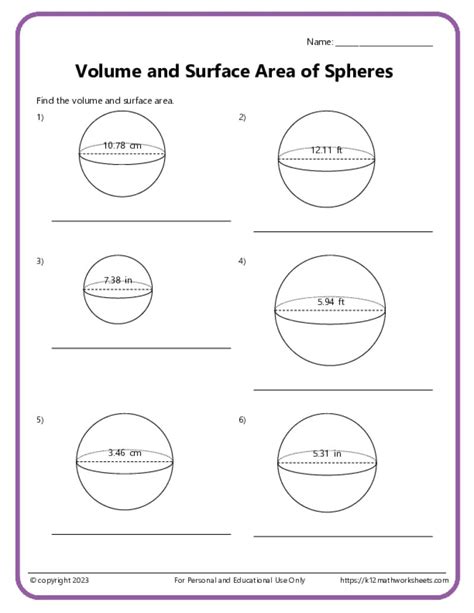 Sphere Volume And Surface Area Worksheet