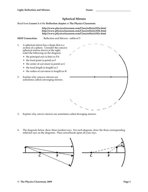 Spherical Mirrors Physics Classroom Answers