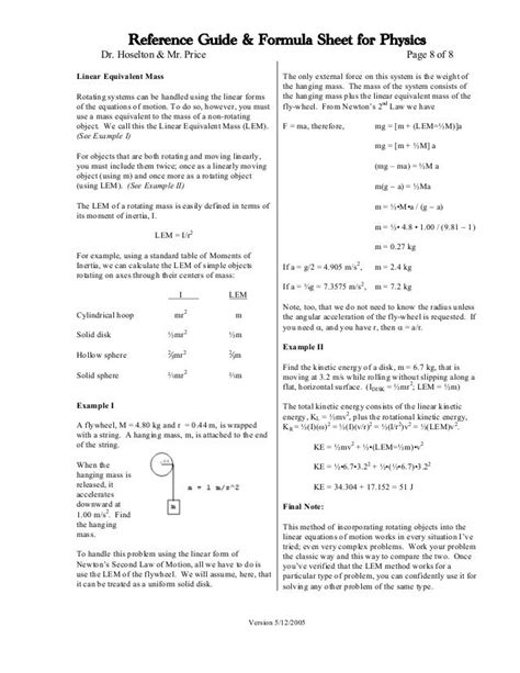 Spice of Lyfe Basic Physics Formula Chart