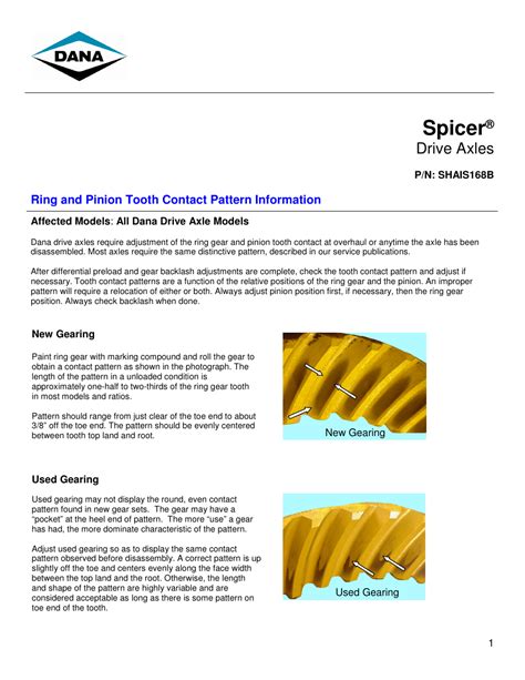 Spicer Ring and Pinion Tooth Contact Pattern Information User Manual
