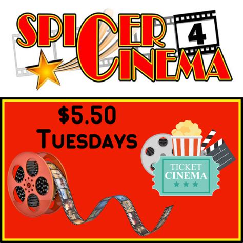 Spicer cinema. Welcome To Spicer Cinema. $5.50 Tickets Tuesday. Closed Mondays & Wednesdays. Ticket purchase available at the theater, on our app, and at www.spicercinema.com. Thank you for your continued support of Spicer Cinema. (refresh your browser for the latest updates) MORE INFO. 