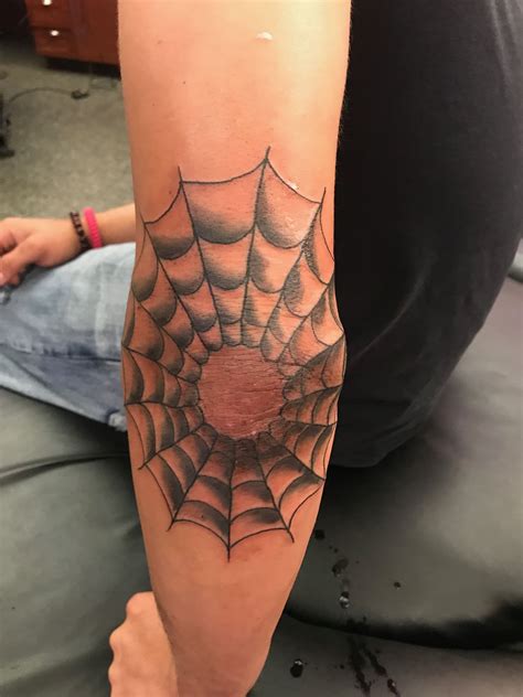 Spider web tattoo: Racist skinhead "badge of honor," often worn on the elbow, indicating wearer has committed murder for the skinhead movement. SHARP: Short for Skinheads Against Racial Prejudice, commonly known as SHARP skins, who often battle racist skins. Skinbyrd: Female skinhead.. Spider elbow tattoo meaning