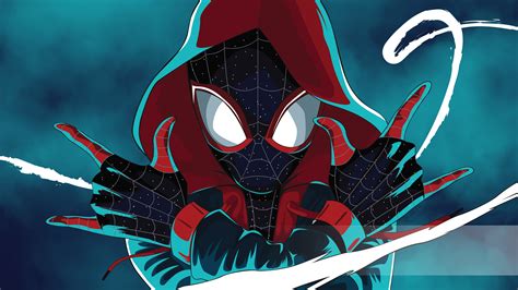  Marvel Adventures Spider-Man #40. On Earth-20143, Miles Morales wore a suit similar to that of his Earth-1610 counterpart. The suit had an inverted color scheme: a red bodysuit with a blue webbing pattern. The logo is shaped like a skull and had eyes on the abdomen; it also has a blue strip through the lenses. . 