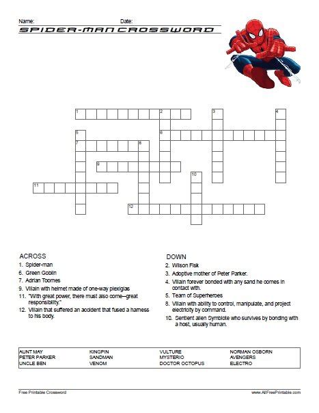 Spider man creator crossword. For the puzzel question CO-CREATOR OF SPIDER-MAN we have solutions for the following word lenghts 7. Your user suggestion for CO-CREATOR OF SPIDER-MAN. Find for us the 2nd solution for CO-CREATOR OF SPIDER-MAN and send it to our e-mail (crossword-at-the-crossword-solver com) with the subject "New solution suggestion … 