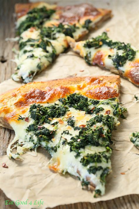 Spinach pizza. 3/4 cup ricotta cheese, 1 cup thawed and drained frozen spinach, 1/8 tsp salt. Add sliced tomatoes to create a top layer. 1 large tomato sliced thin. Drizzle a little of the olive oil on top of tomatoes. Place on middle rack … 
