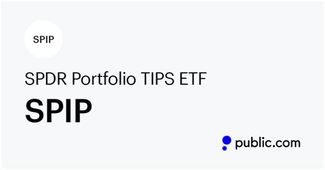 42.2402M. 2.93%. Performance charts for SPDR Portfolio TIPS ETF (SPIP - Type ETF) including intraday, historical and comparison charts, technical analysis and trend lines.. 