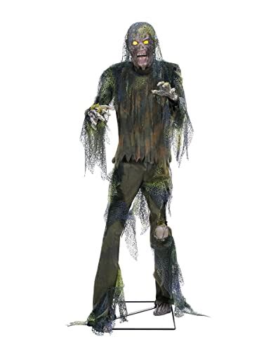 Crouching Bones was an animatronic sold online by Spirit Halloween for the 2018 and 2019 Halloween seasons. It resembled a corpse with long white hair, wearing dirty, tattered gray clothing in a crouching position. When activated, the body moved around as the eyes lit-up green and groaning could be heard. "This crouching bones animatronic is sure to give all of your guests a scare on Halloween ...