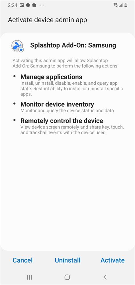 Splashtop knox.  This add-on enables remote control of a Samsung device through the Splashto...