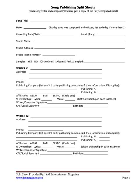 Split Sheet Template Form Fill Out and Sign Printable PDF Template