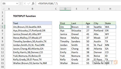 Split formula in excel