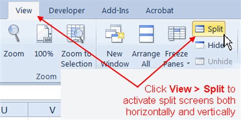 Splitting the Screen in Excel