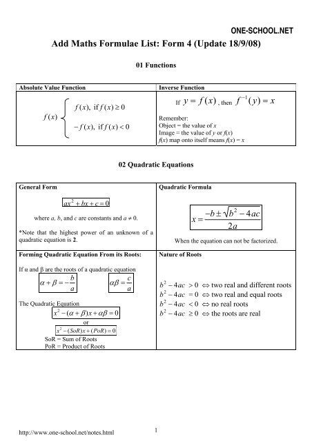 Spm Add Maths Formula List Form4 Maths formulas list, Math formulas, Math