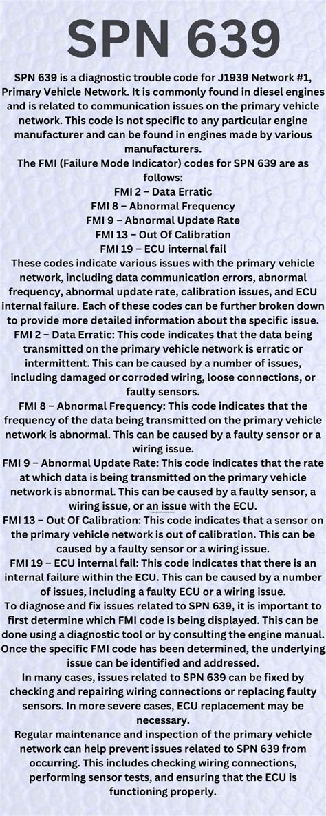 Spn 639 fmi 7. Heavyd, code SPN 639- FMI 9 popped up then disappeared next time I ran codes. That's the problem . The wiring to the ecm. Long story short , this truck already has a new/ different wiring harness and ecm . Likely just gonna get rid of this truck , have had regen issues w/ this truck also, ( doser condition , regen inhibit - multiple dosers 3x ... 