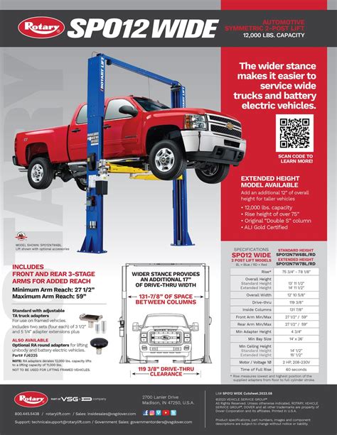 Spo12 rotary lift.  And Rotary&rsquo;s SPO12 is an ALI Gold-certified two-post lift s...