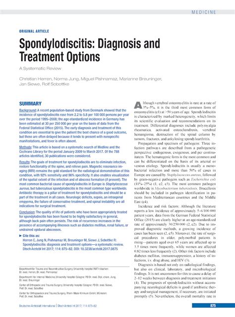 Spondylodiscitis: Diagnosis and Treatment Options - PubMed