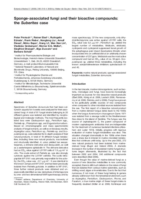 Sponge-associated fungi and their bioactive compounds: …