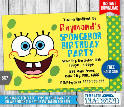 Spongebob Invitation Template