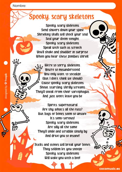 Spooky scary skeletons lyrics. Similar to Andrew Gold - Spooky Scary Skeletons. Andrew Gold - Final Frontier (Mad About You Theme) 105 jam sessions · chords:CₘCFC⁷. The Golden Girls Theme Song 895 jam sessions · chords:A⁷DBₘ G. Lonely Boy - Andrew Gold 1.9K jam sessions · chords:EAAD. Rocky Raccoon 2.2K jam sessions · chords:CGAₘD⁷. 