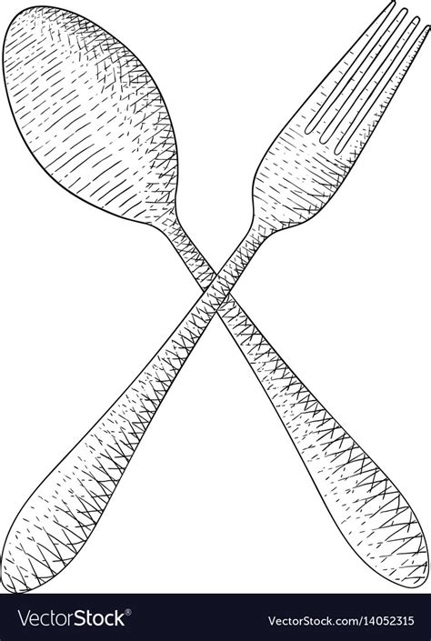 Spoon and fork hand drawn sketch Royalty Free Vector Image