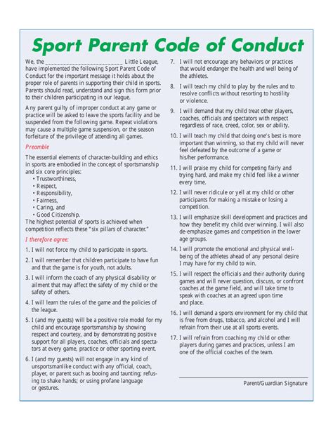 Sport Parent Code of Conduct Template Download Printable PDF