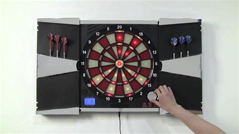 The laminated cabinet includes two chalk scoreboards for traditional scoring. Ready to deliver the excitement of darts to your home game room, this dartboard comes complete with 6 steel tip darts, mounting hardware, and an AC adapter. Dartboard in cabinet. Accepts both steel and soft tip darts. 38 Games with 272 variations.. 