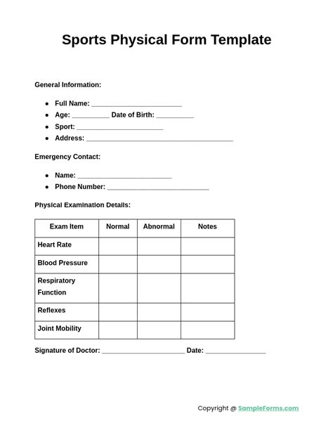 Sports Physical Form Template