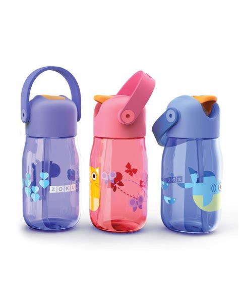 Sports Water Bottle Zoku Kids Flip Straw Bottle 0.4L Pink