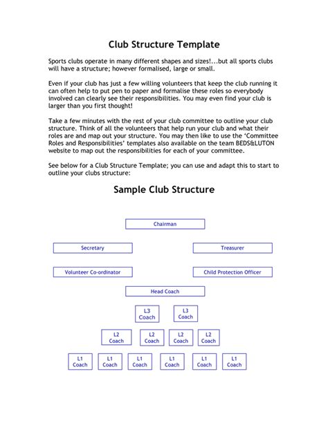 Sports club structure template in Word and Pdf formats