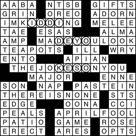 The clue was last seen in the New York Times crossword on April 29, 2023, and we have 3 verified answers for it. # Letters 3 Letters 4 Letters 5 Letters 6 Letters 7 Letters 8 Letters 9 Letters 10 Letters 11 Letters 12 Letters 13 Letters 14 Letters 15 Letters > 15 Letters. 