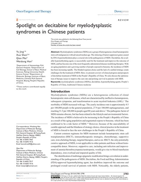 Spotlight on decitabine for myelodysplastic syndromes in …