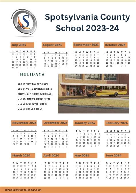 Spotsylvania calendar. Spotsylvania County Public Schools is a public school district serving Spotsylvania County, Virginia. It consists of 17 Elementary, 7 Middle, and 5 High Schools and has a total enrollment of nearly 24,000 students. [23] 