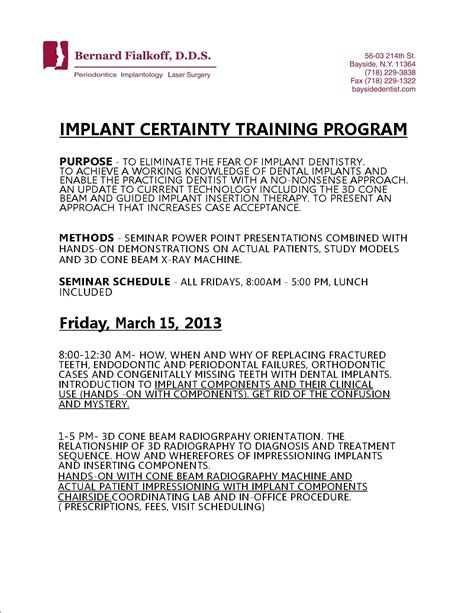 Spring 2013 Implant Certainty Training Program Course Invitation Dr