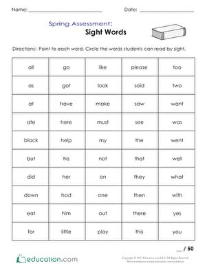 Spring Assessment Sight Words Worksheet Education Com