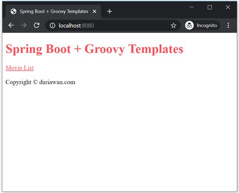 Spring Boot + Groovy Templates CRUD Example Dariawan