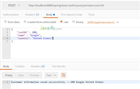 Spring Boot RESTful Web Service with POST Request in JSON Example