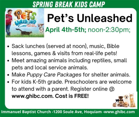 Spring Break Kids Camp: Pets Unleashed - Immanuel Baptist Church