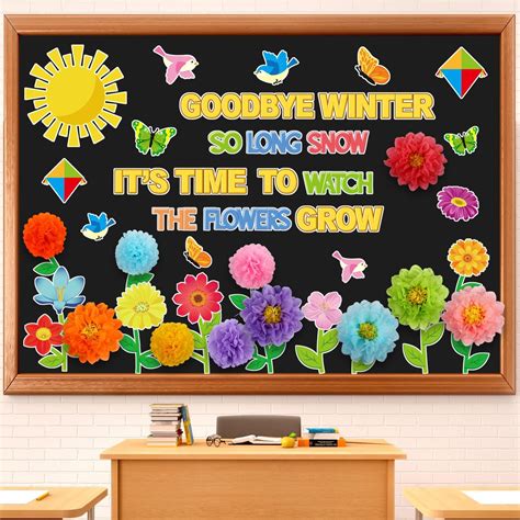 Spring Bulletin Board with Flower Wall Decor