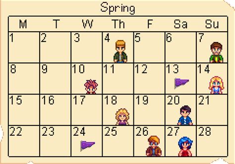 Spring Calendar Stardew