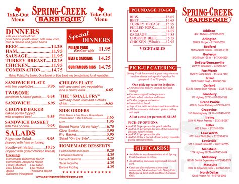 Spring Creek Bbq Menu With Prices