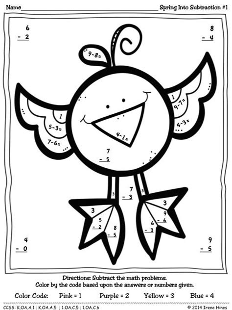 Spring Into Subtraction Color By The Code Math Puzzles To Practice