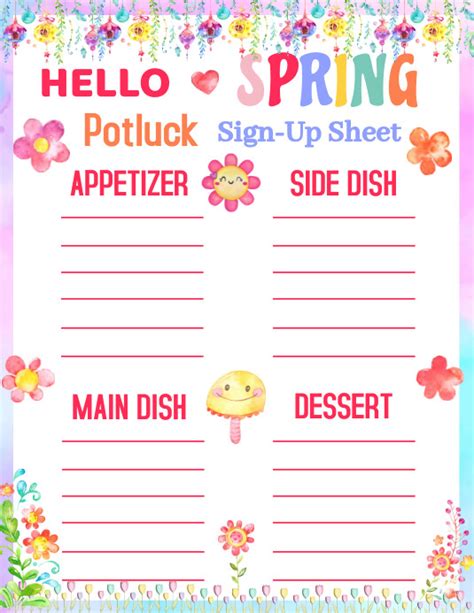 Spring Potluck Sign up Sheet Spring Potluck Sheet Spring Potluck