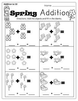 Spring Theme Addition to 10 Printable for Prekindergarten and Kindergarten in 2021 Addition