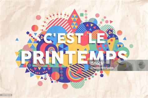 Spring Time Season Text Quote in French Language Stock Vector