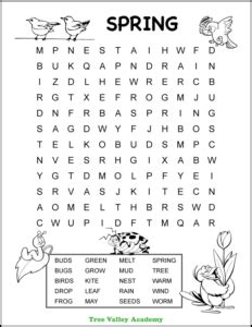 Spring Word Search 1st Grade Tree Valley Academy